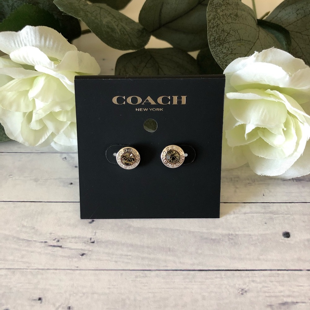 Coach Open Circle Stone Strand Earrings Silver